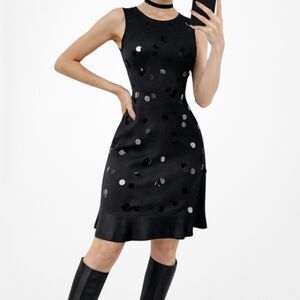 Vintage Y2K Sleeveless Knit Sequin Knee Length Ruffle Bodycon Dress Size M